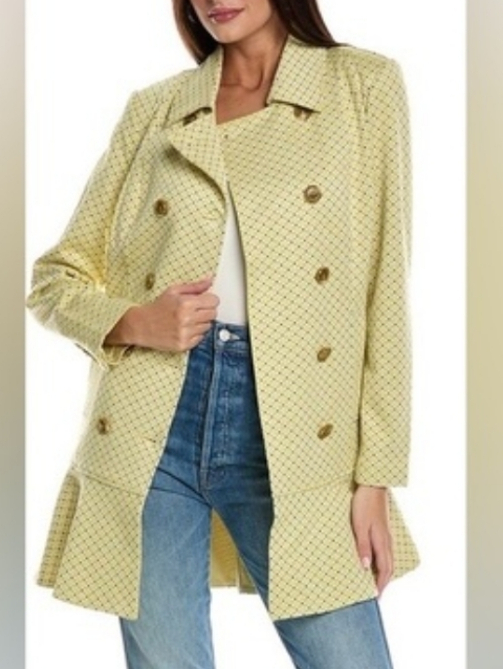 Cabi Hobnob Topper Coat Jacket Small Yellow Peplum‎ Double Breasted